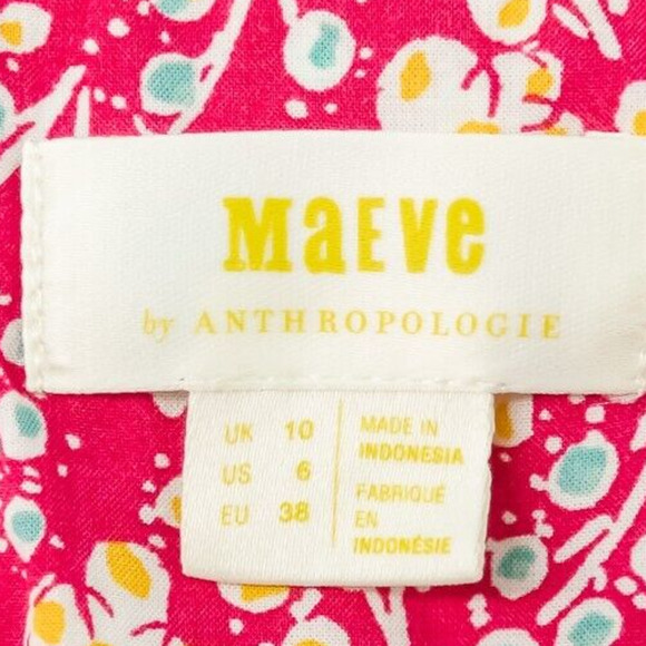 Maeve Anthropologie Size 6 Marisol Pink Floral Star Print V Neck Button Down Top - Picture 4 of 7